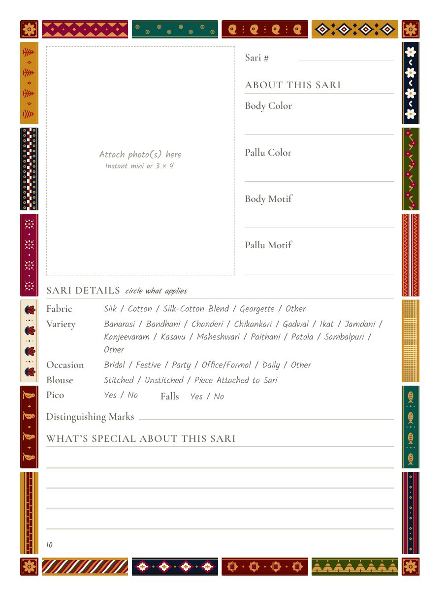 A filled-in sari page