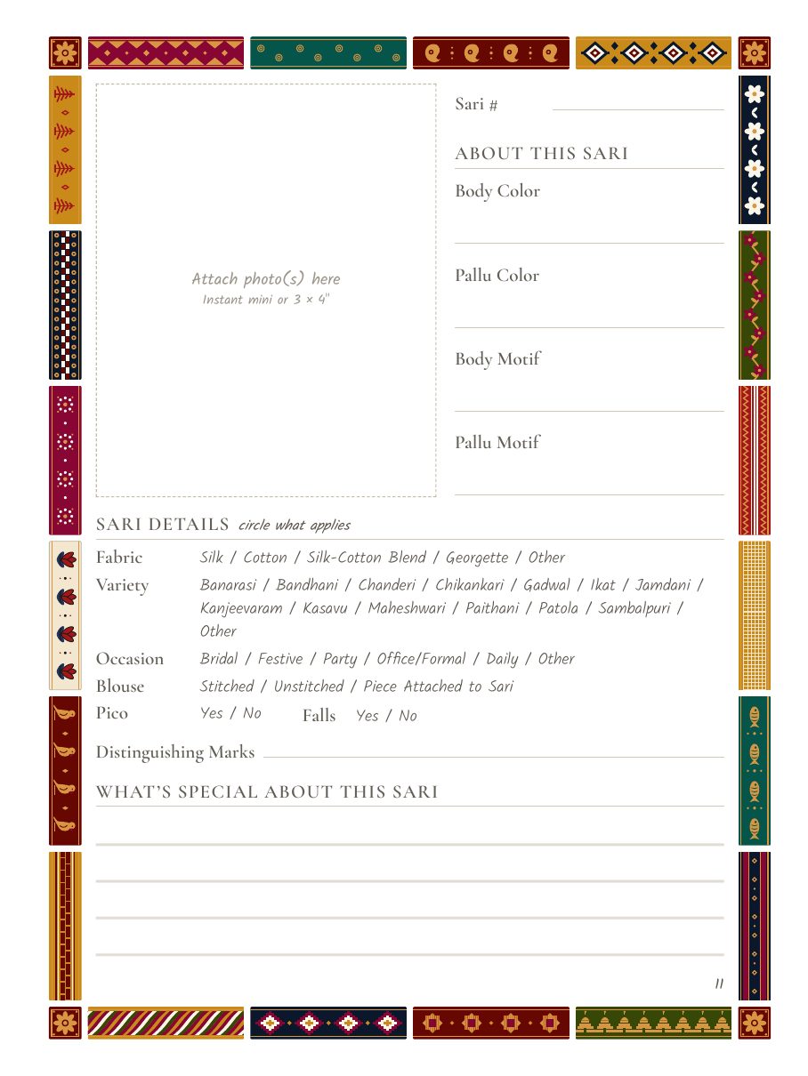 A filled-in sari page
